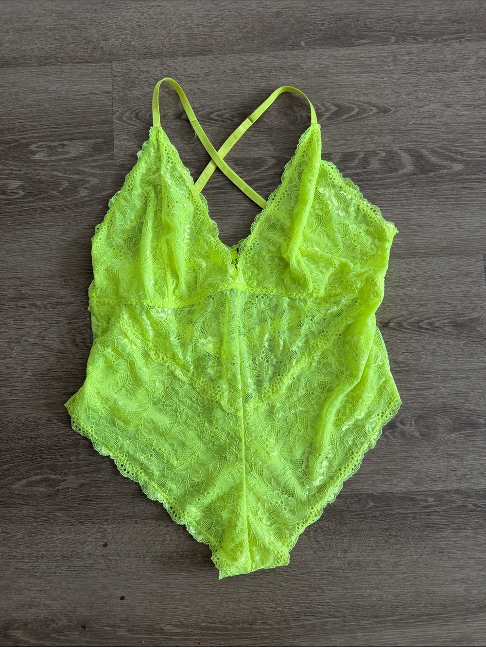 Lace Chemise Bodysuit - Neon Yellow